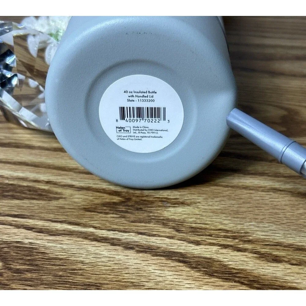 OXO Strive 40oz Insulated Water Bottle Grey Handled Lid (Small Dent See Pics) - Picture 3 of 3